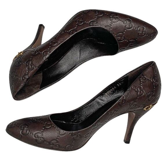 Gucci Chocolate Brown Leather Pumps Horsebit Heel EU 38.5 US 8.5 Made in Italy - Picture 5 of 12